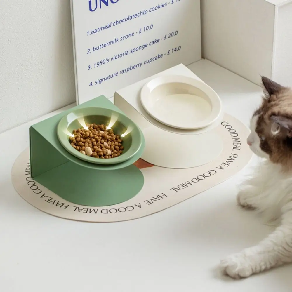 

Anti Vomiting Ceramic Cat Bowl Inclined Anti Slip Elevated Cat Water Bowl with Magnetic Adjustable Height Stand Neck Protection