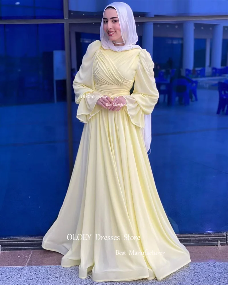 OLOEY-Vestidos de Noche formales para mujer, vestidos de graduación de línea A, manga larga, pliegues, vestido de ocasión especial, modesto, árabe, Dubai, talla grande