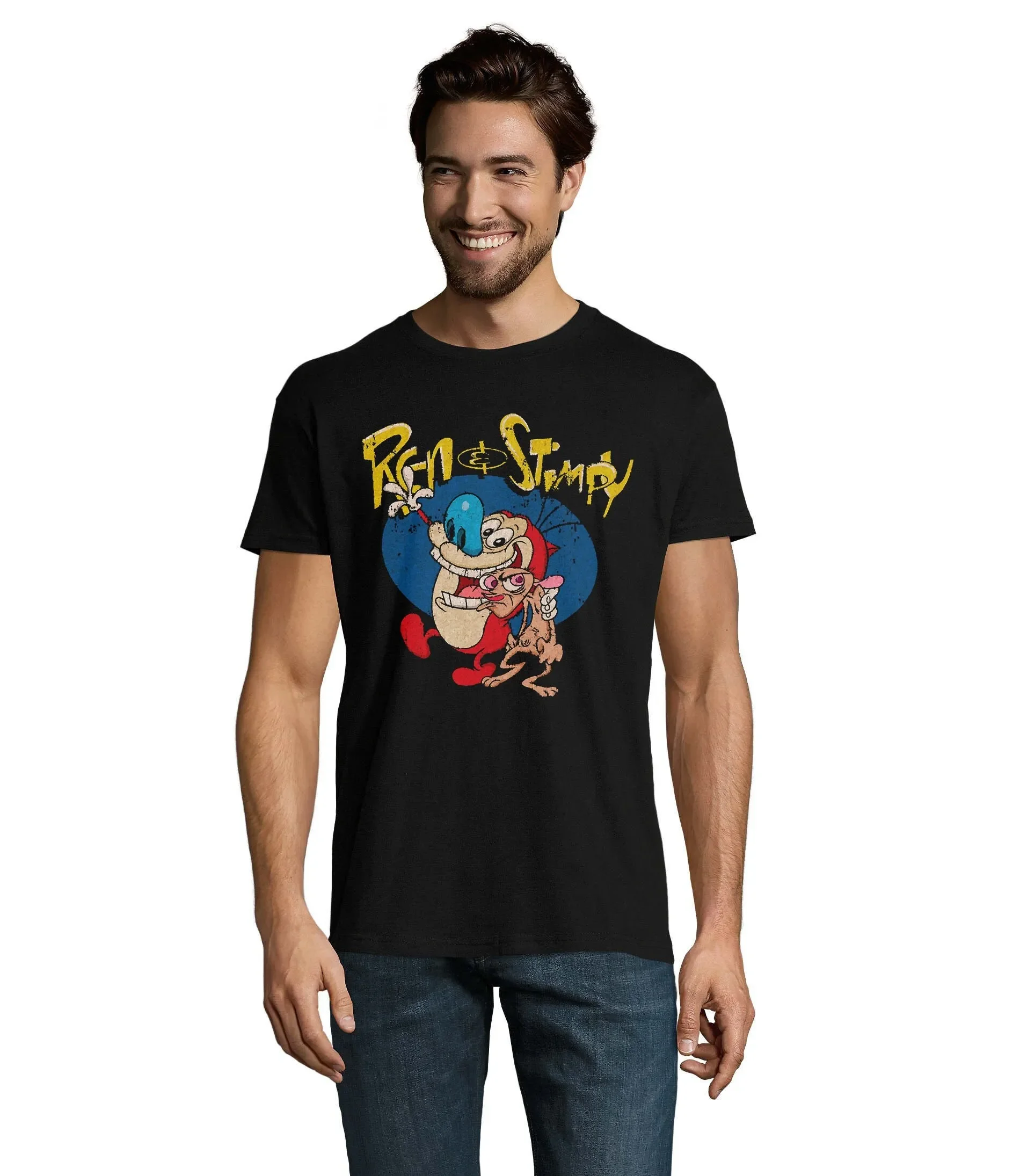Ren And Stimpy Faded Men'S Cotton T Shirt