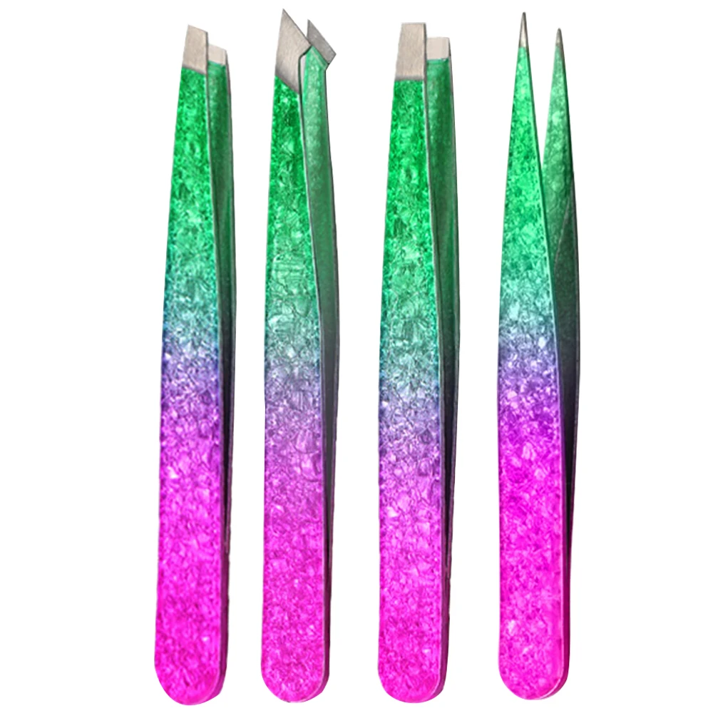 Juego de pinzas para extensión de pestañas, pinzas profesionales de punta curva de acero inoxidable, herramienta de maquillaje de belleza con punta puntiaguda, 1/4 Uds.