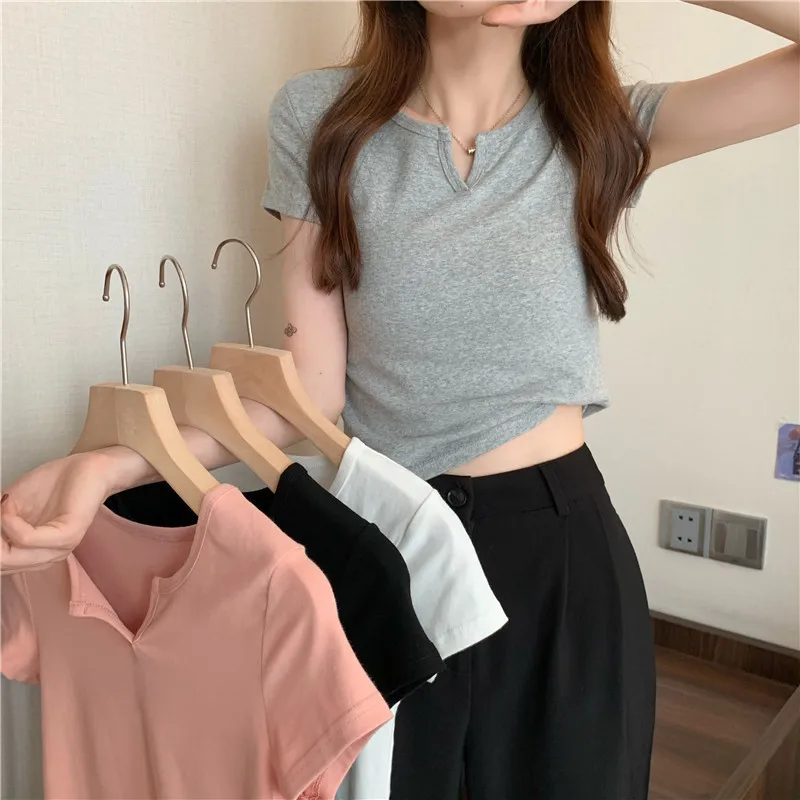 Women Summer Cropped Slim-fit Short-sleeve T-shirt Student Girl Short Top Casual Sports Street Dance T-shirt Woman Lady Shirt