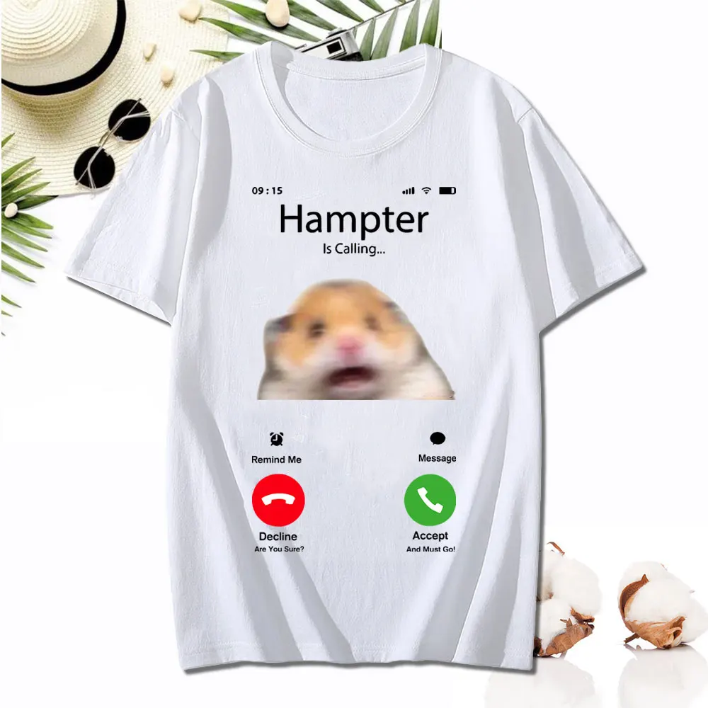 Dank Meme Hamster Staring Front Camera Hampter Calling T-shirt Fashion Cotton Short Sleeve T-shirts Casual Streetwear Unisex Tee