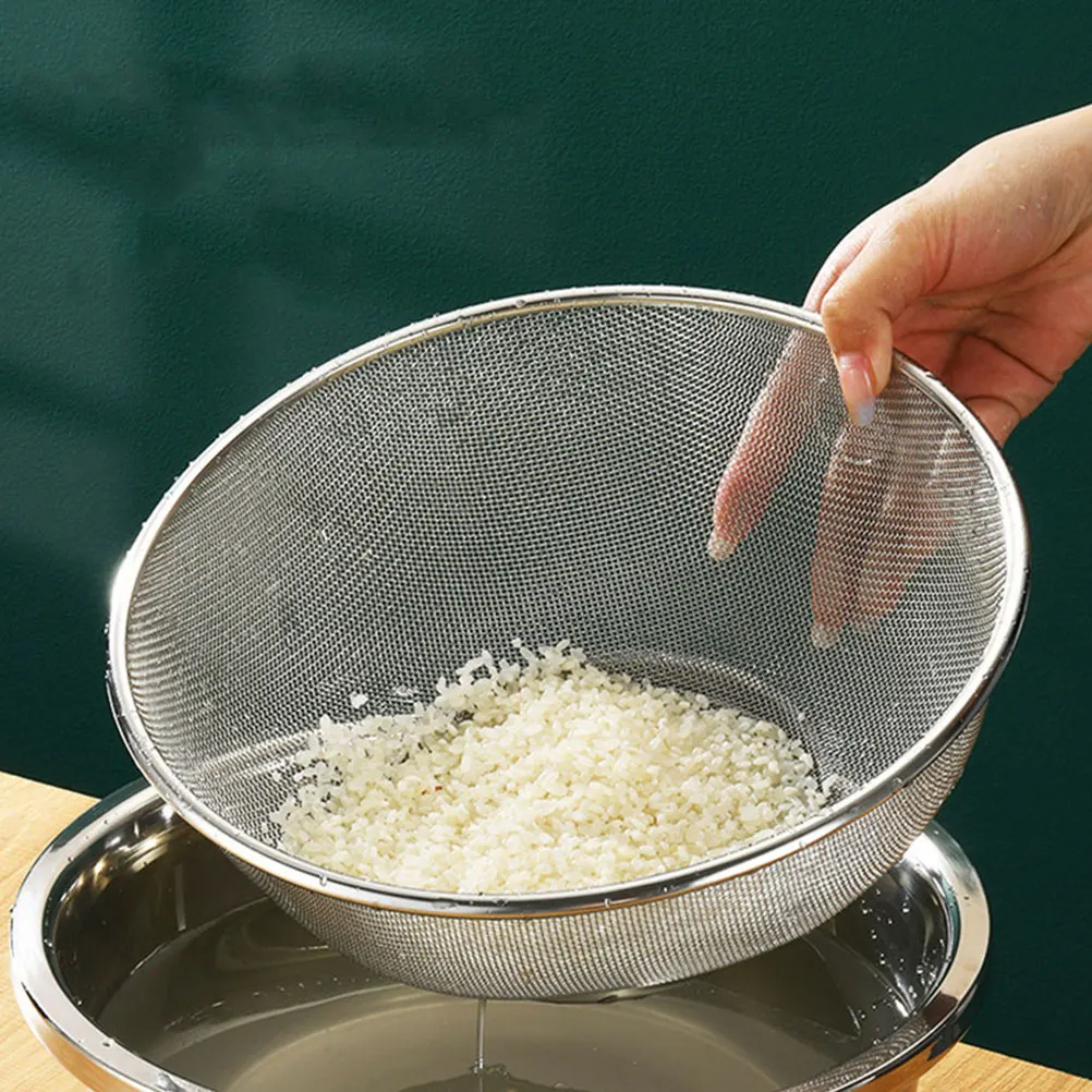 

1Set Draining Basket with Washing Container Stainless Steel Mesh Strainer Kitchen Accessory Vegetable Fruit Filter Rice Rinse