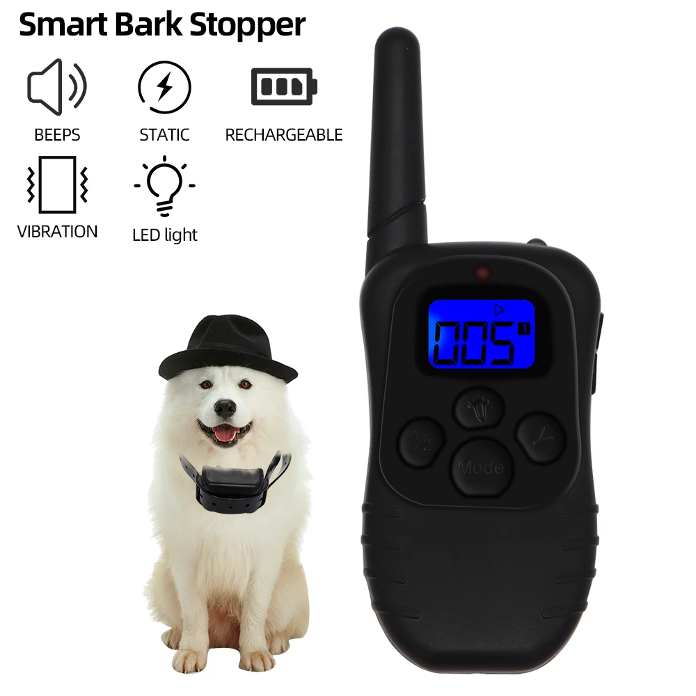

998DB Stop Barker Waterproof Rechargeable Dog Training Collar 330M Remote Control Dog Trainer with Static Vibration Beep