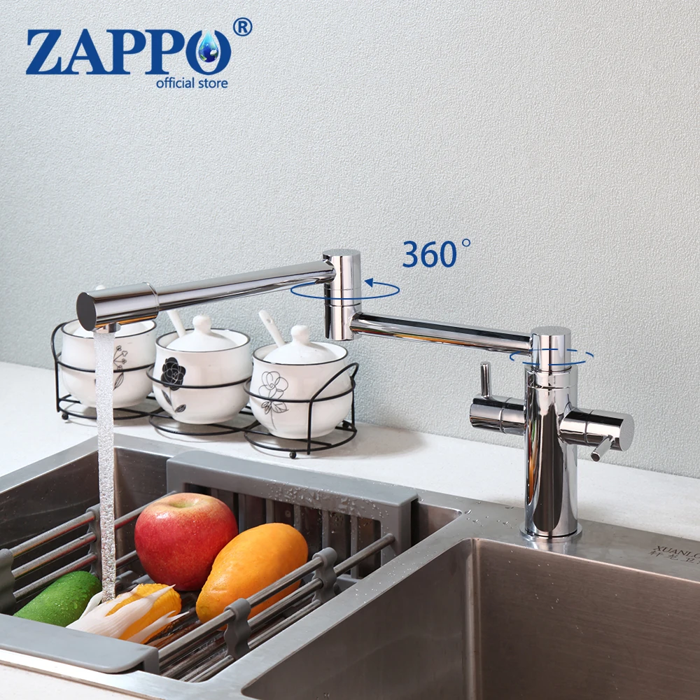 

ZAPPO 360° Swivel Kitchen Sink Faucet Single Handle Hot And Cold Mixer Tap Chrome Finish Faucets Brass Folding Deck Mounted