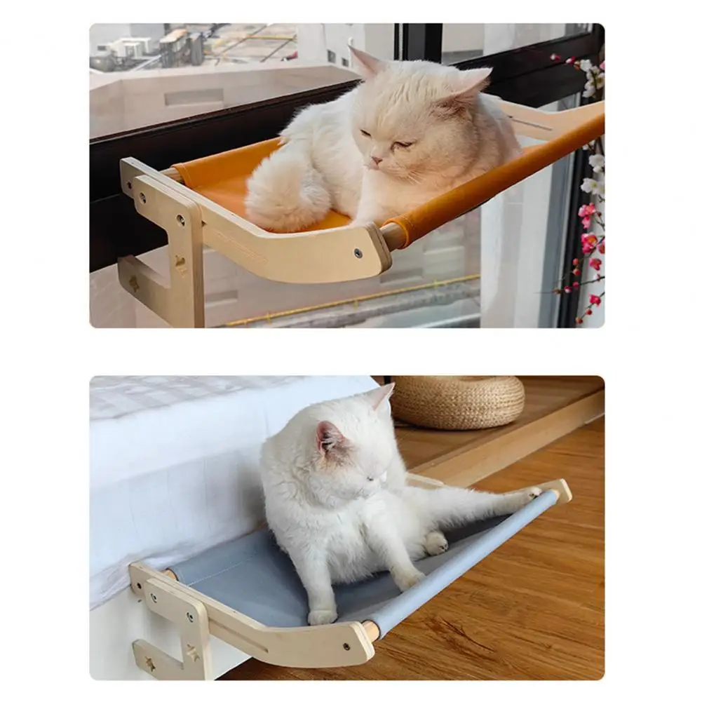 Wooden Cat Hammock Heavy Duty Cordless Cat Window Perch Adjustable Cat Seat Wall Shelves for Bedsides Window Drawers