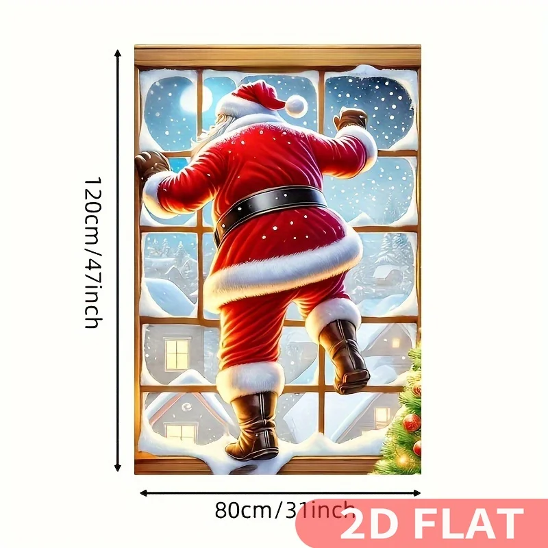 Polyester Christmas Santa Peeking Window Decoration, for Holiday, Santa Claus Window Cling for Christmas Party Decor