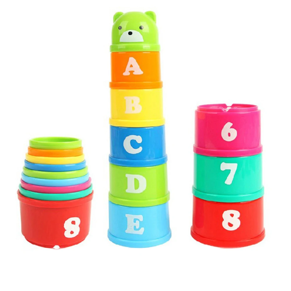 

Digital Alphabet Stacking Cups Educational Baby Learning Foldable Bear Design Bathtub Stacker Playgroup Kindergarten Tub