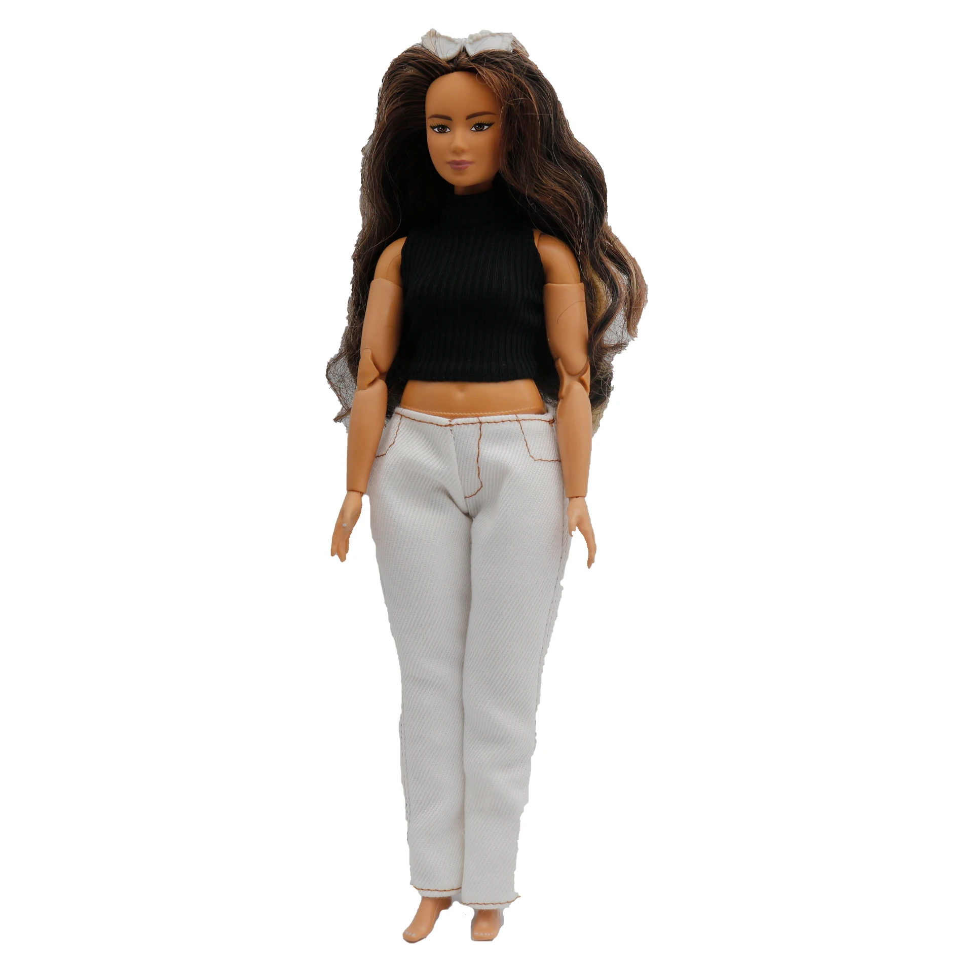 New 30cm 1/6 Doll white black pants Striped turtleneck vest Daily Wear Clothes for curvy Barbies and ken doll Accessories