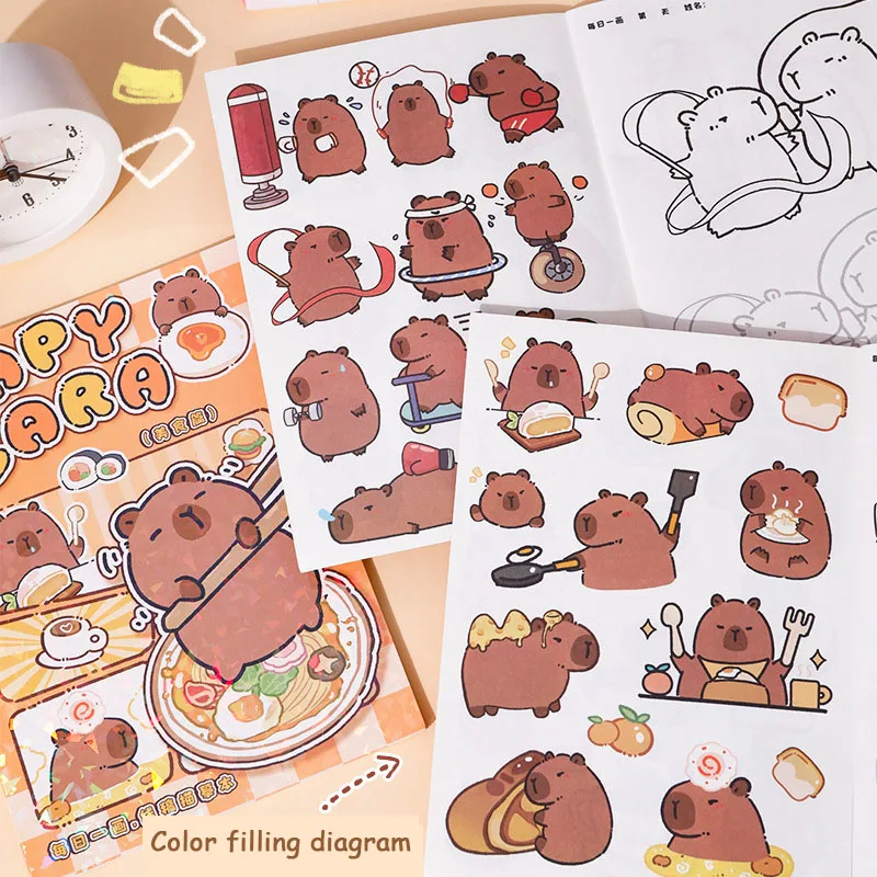 Imagem -05 - Capybara Livros de Colorir para Crianças Funny Drawing Book Educação Pré-escolar Papelaria Pintura Passo-a-passo Baby Gift 50 Páginas