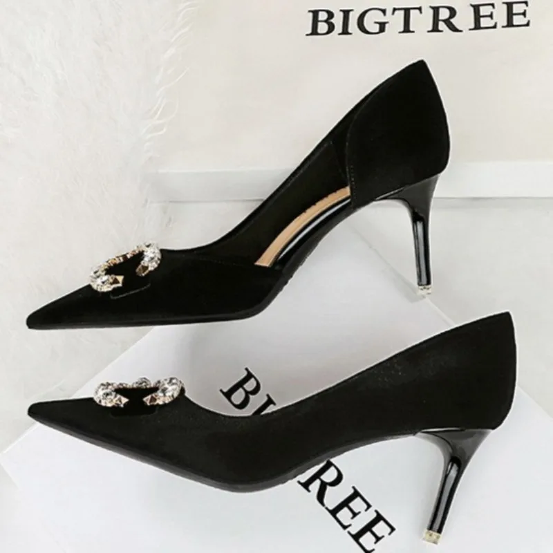 

Luxury High-heeled Women's Sandals Pointed Tip Stiletto Banquet Women's Pumps and Heels Rhinestone Metal Buckle Woman's Shoes