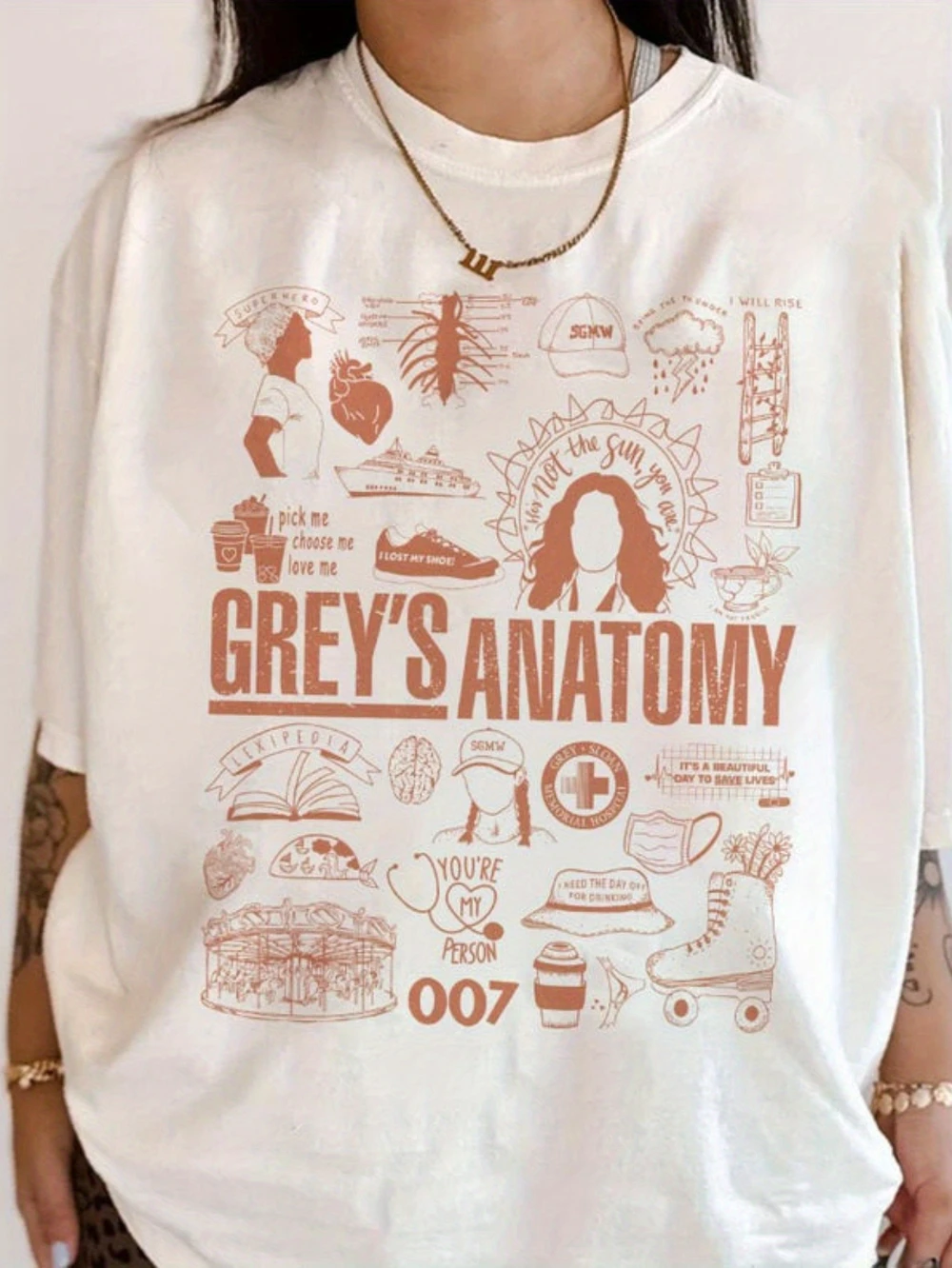 Novas camisetas inspiradas na série de TV "Grey's Anatomy" com símbolos médicos Meredith Grey e citações famosas camiseta harajuku