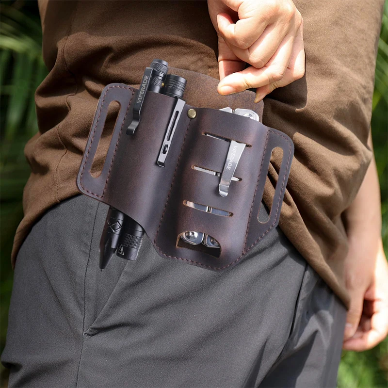 Cinturón táctico de herramientas múltiples, bolsa de cuero PU, bolsa de almacenamiento de herramientas portátil, funda de cintura para acampar al aire libre y caza