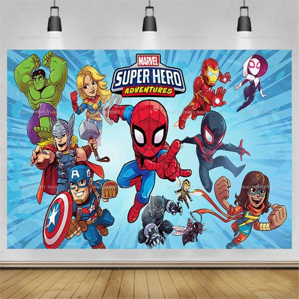 Disney Super Hero Photography Backdrop Kids Birthday Cartoon Photo Background Spidey and His Amazing Friends Photo Booth Props view 5