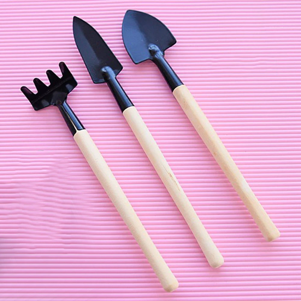 Convenience Gardening Tools Supplies 3pcs Head Metal Plant Set Shovel Rake for spade Wood Handle New Convenience