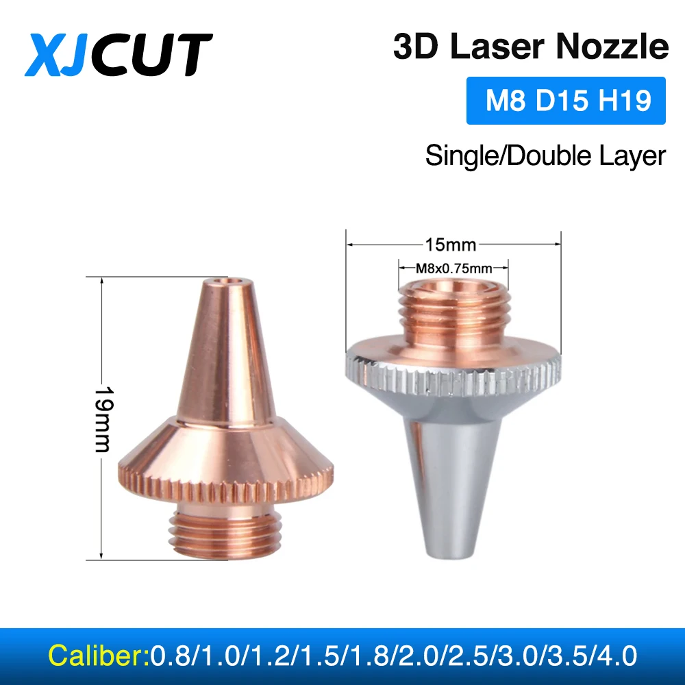 XJCUT 3D Laser Nozzle D15 H19 M8 Single Double Layer for Raytools Laser Head BT210S BM111 BM112 BM109 Cutting Nozzle Ospri WSX