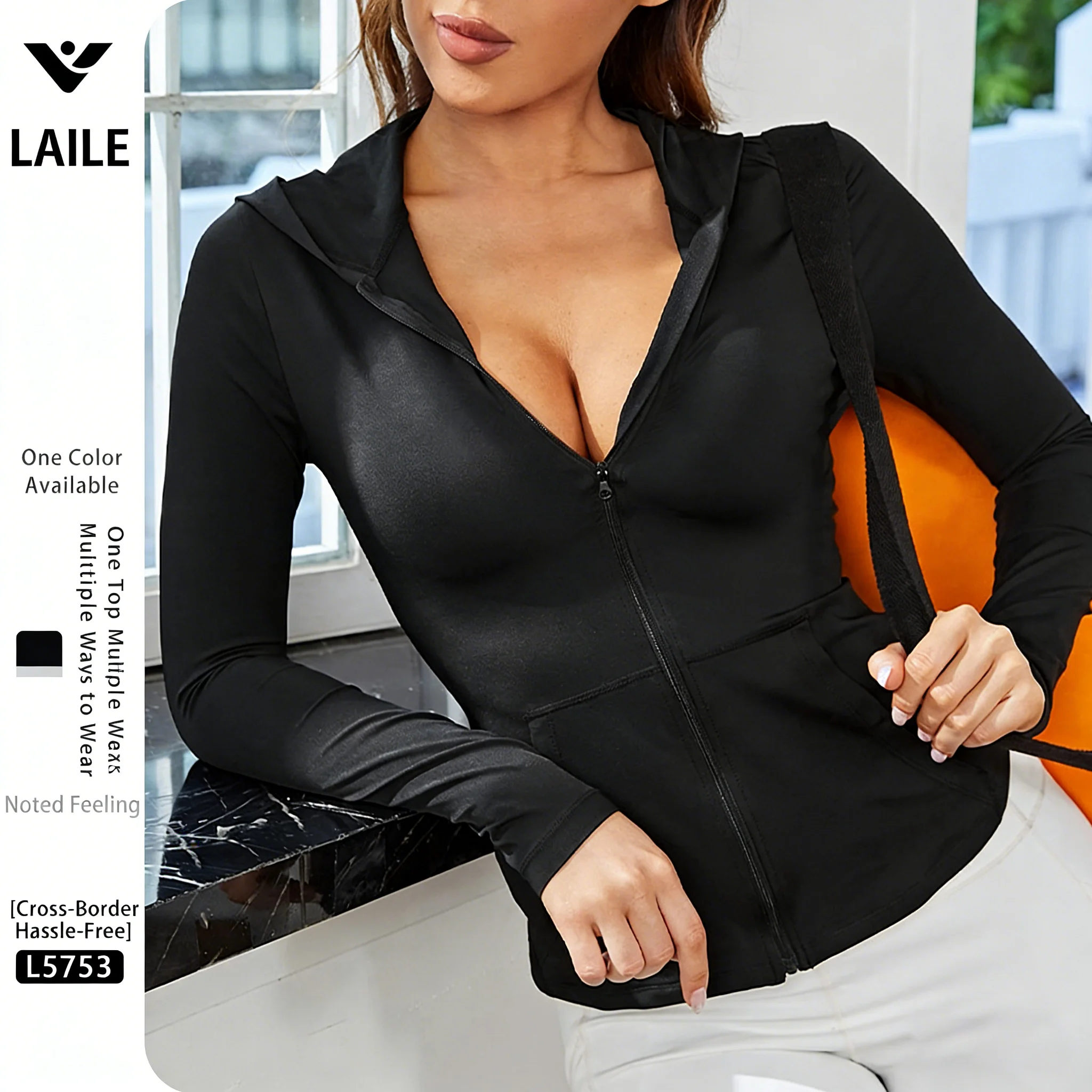 Casaco feminino preto justo, respirável, sexy, para ioga, atividades ao ar livre, com zíper, para exercícios, fitness, corrida e treino.