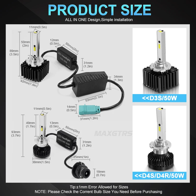 Double-Chip D1S LED D3S D2S D4S D2R D3R High Power CanBus No Error Car Headlight Bulb Conversion Kit HID 100W Plug and play