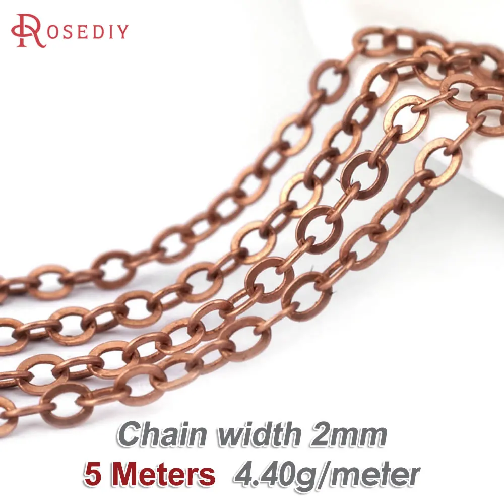 5 Meters 2MM Antique Copper Color Copper Flat O Shape Chain Diy Jewelry Making Supplies Necklace Accessories for Women