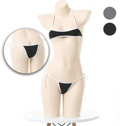 Set bikini intero da donna sexy a tre punti Set sesso Lingerie erotica Intimo con lacci Set reggiseno e slip da notte sexy senza schienale