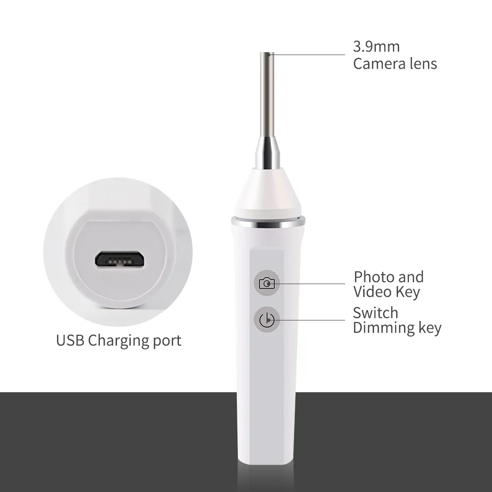 Endoscopio inalámbrico CMOS para oído y nariz, limpiador HD de 3,9mm, 3MP, 1080P, WIFI, eliminador de cera de oído, boroscopio, Cámara de Control de piel