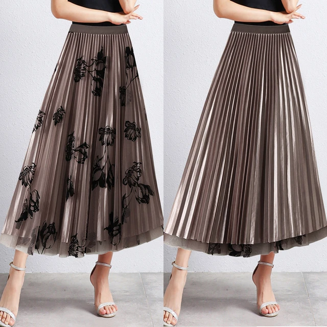 Floral Tulle Skirts For Women Pleated Mid Length Skirt High Waisted A Line Flowy Skirts Summer Holiday Mesh Skirt Faldas Mujer AliExpress 200000345