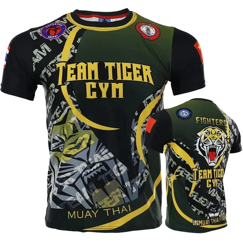 2026 New Muay Thai Sports Men's T-shirt 3D Tiger Print Short Sleeve Tees Outdoor Casual O-neck Tops Trend Street Man Clothes