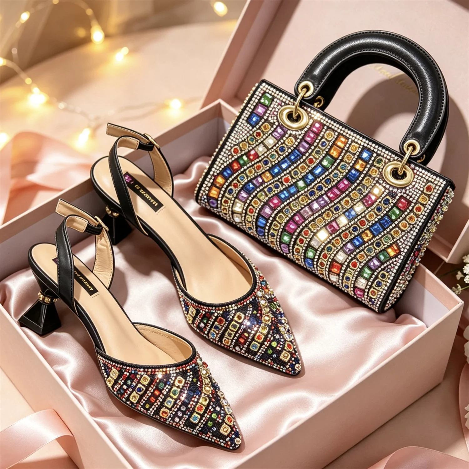 Italian Shoes with Matching Bags Set Decorated with Rhinestone African Shoes for Women Mid Heels Party Pumps Plus Size Heels 43