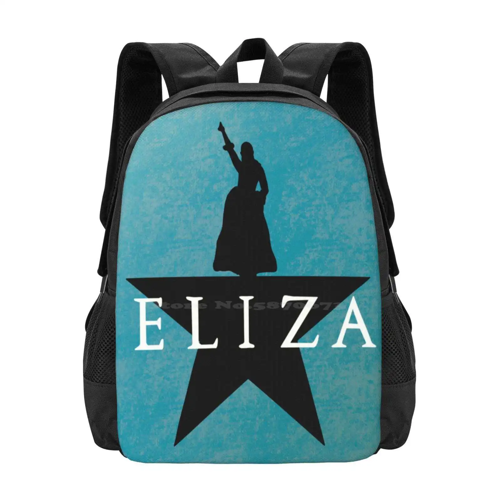 Eliza - Hamilton Musical Hot Sale Schoolbag Backpack Fashion Bags Musical Broadway Eliza Hamilton Silhouette Texture Blue Teal