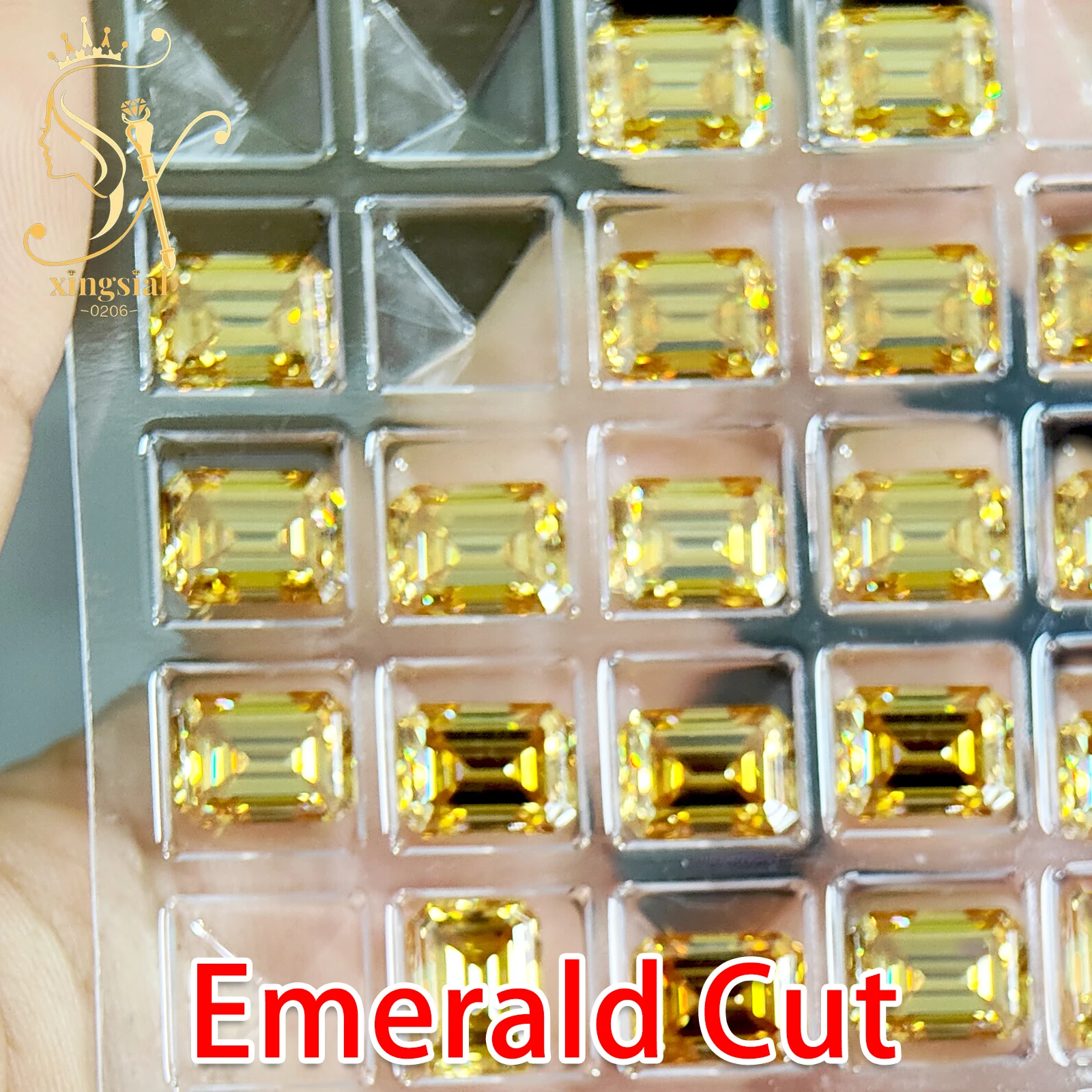 Golden Yellow With GRA Certificated Eemrald Cut Moissanite Pass Diamond Tester for DIY Jewelry Making Loose Gemstone Factory