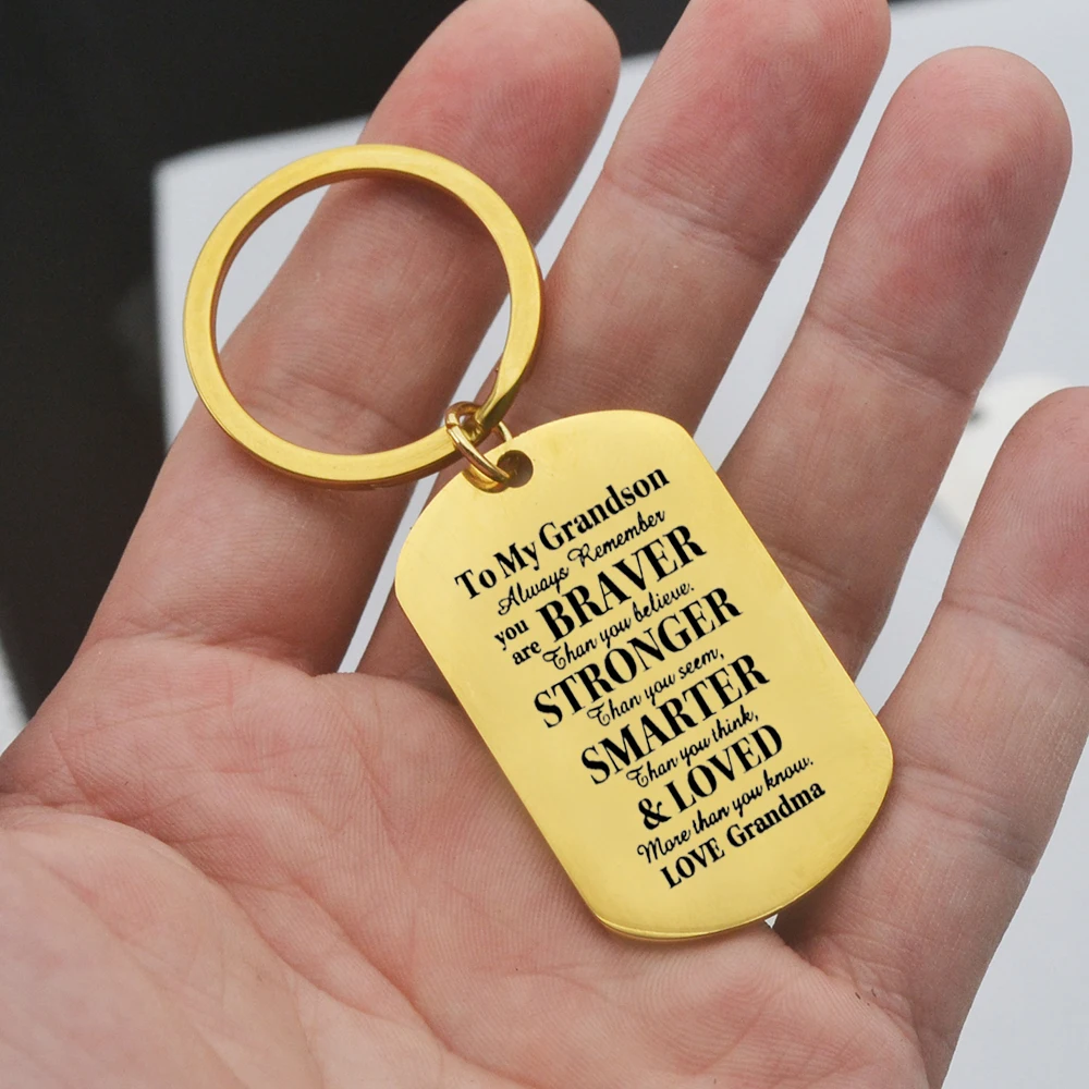 Motivational Grandma Grandson Tag Keychain Stainless Steel Positive Text Back To School Holiday Gift For Grandson