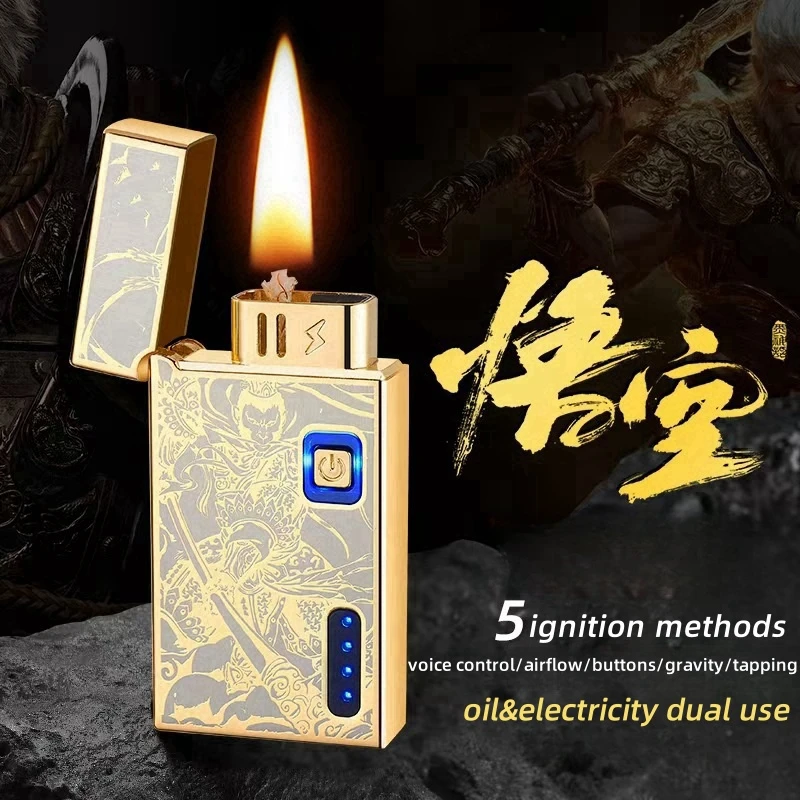 Intelligent Voice Control Ignition Windproof Kerosene Lighter Creative 5 Ignition Methods Power Display Type-C Electric Lighters