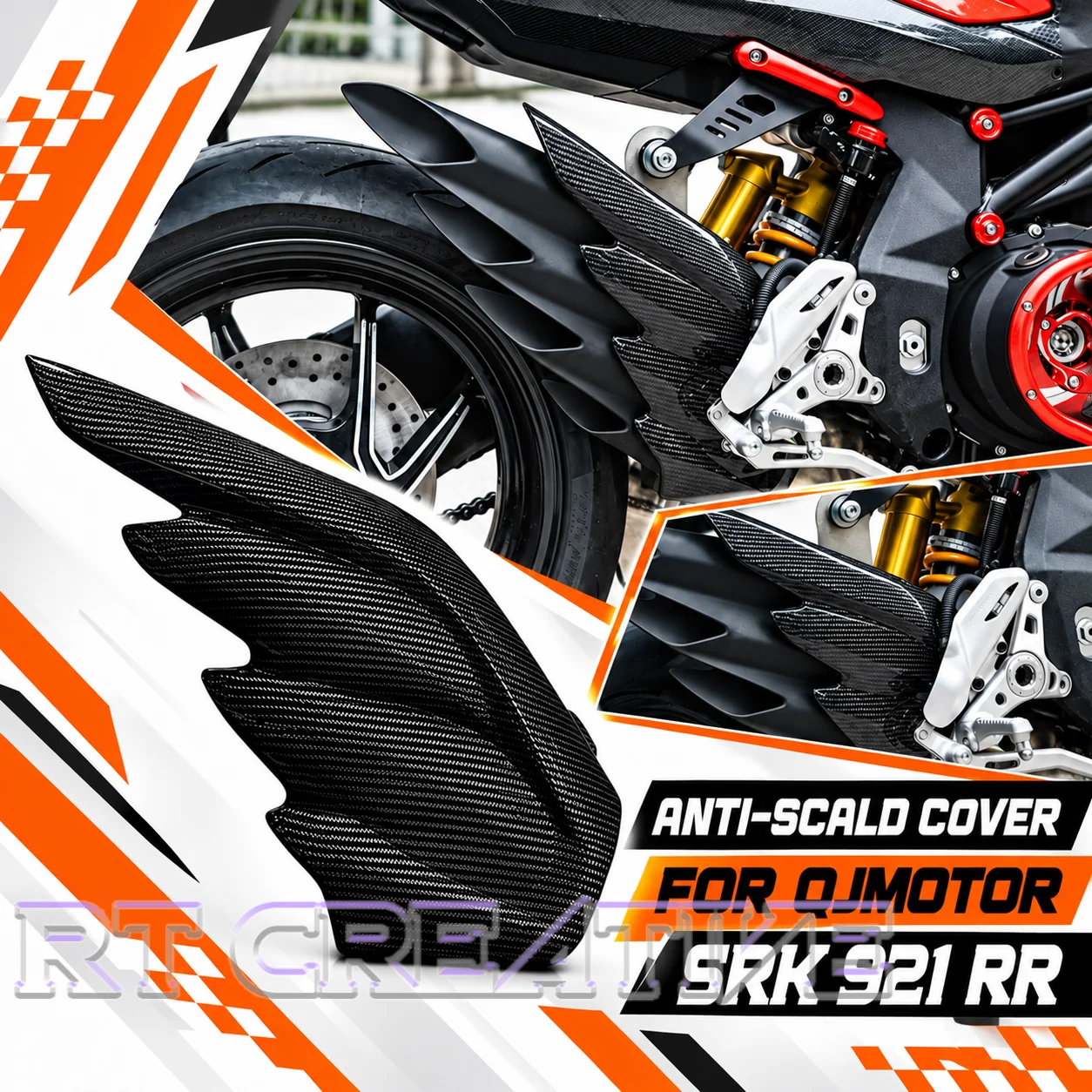 Real Carbon Fiber Exhaust Heat Shield Cover Fit QJMOTOR SRK921RR, Anti-Burn Exhaust Protector Mod