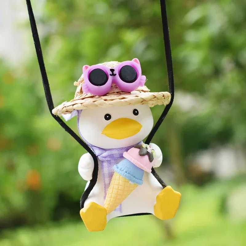 1 PC Cute Anime Little Duck Swing Car Pendant Interior Auto Rearview Mirror Ornaments Pendant For Car Accessory Gift for Friends