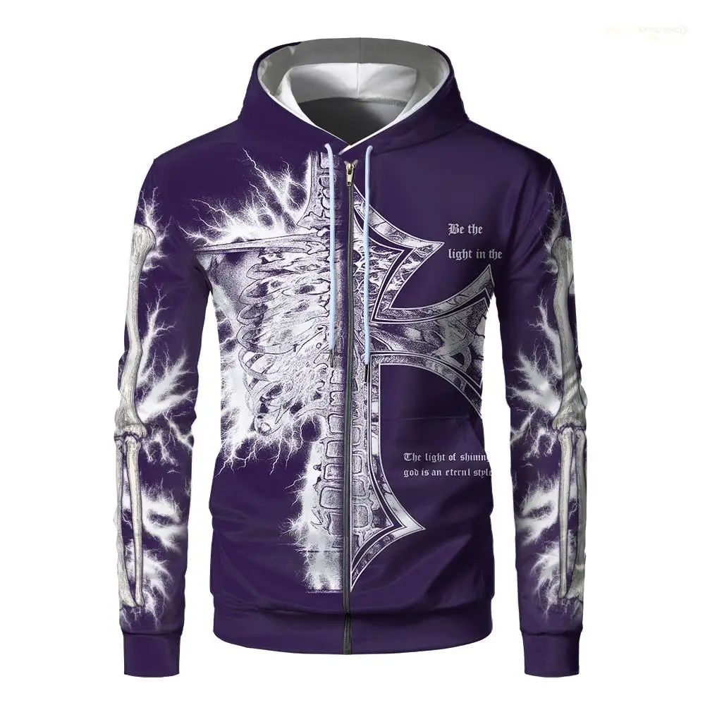 Crânio e cruz impressão zíper hoodie wifru outono inverno solto casual moletom personalidade tendência estilo gótico streetwear