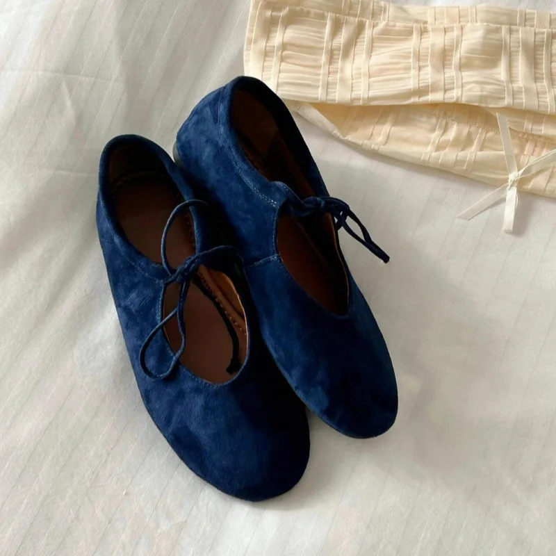 Lace Up Mary Janes Flats Shoes for Women Round Toe Comfortable Elegant Ballet Flats Ladies Bow Tie Shallow Casual Loafers New