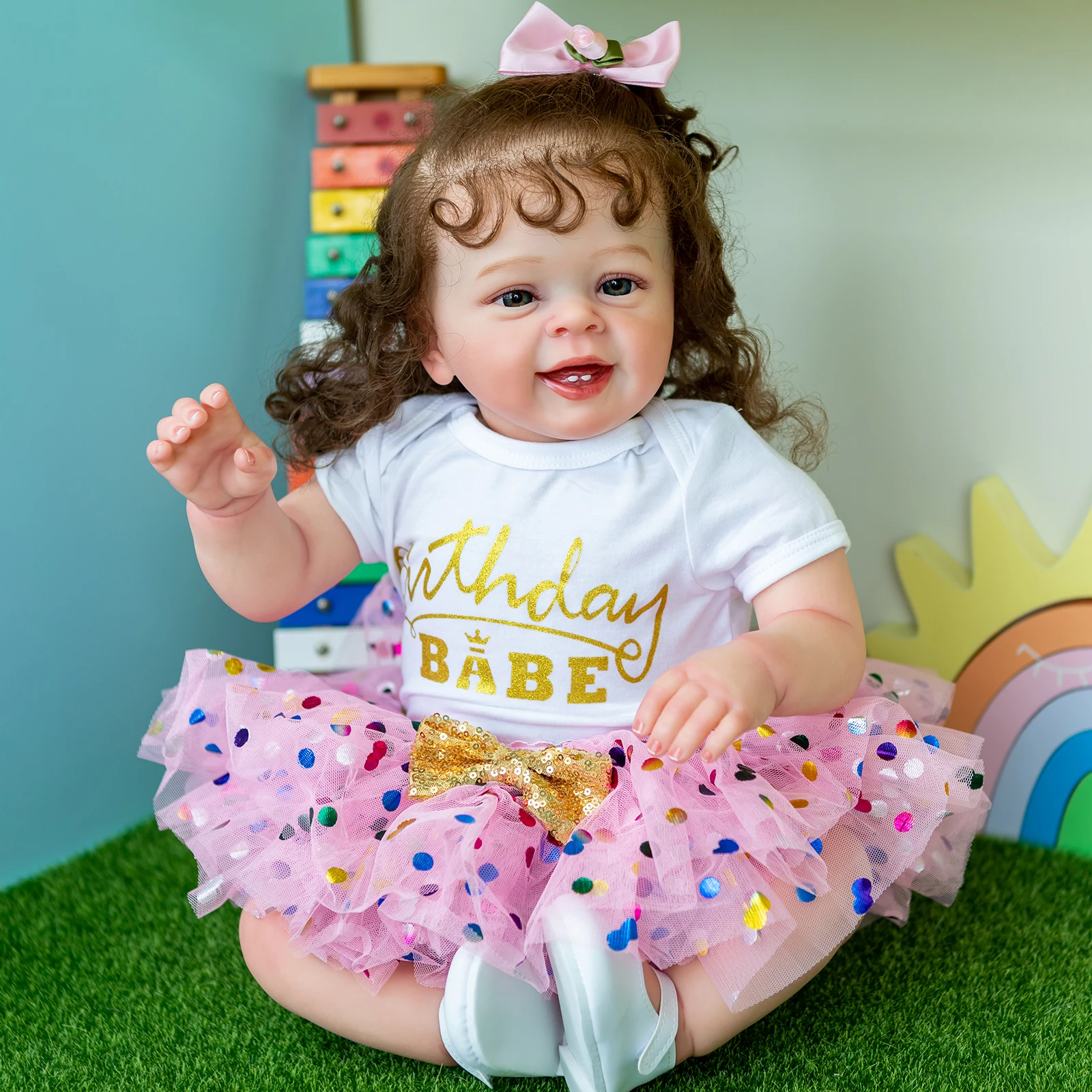 SANDIE 60CM High Quality Doll YANNIK Huge Size Baby Reborn Toddler Popular Girl Doll Soft Cuddle Body with rooted brown hair