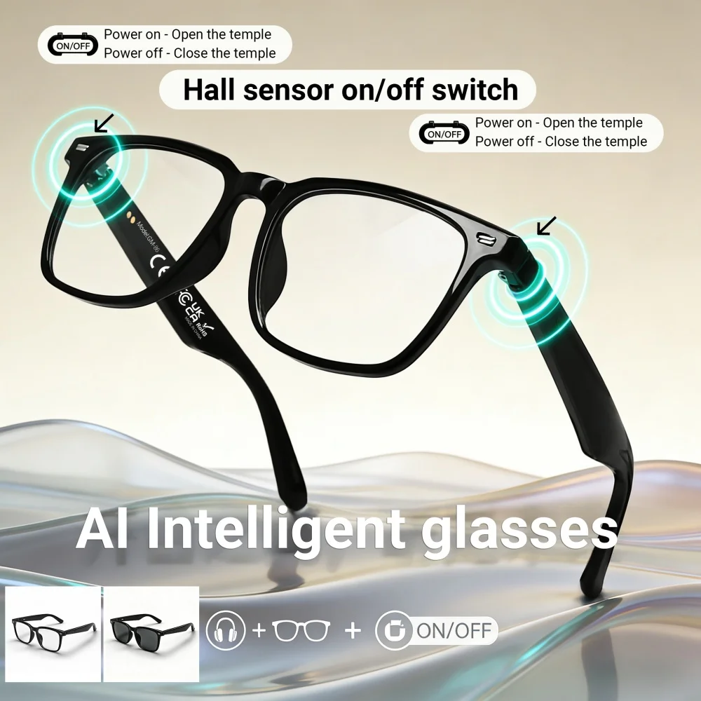 GM86 AI Translation Smart Glasses Bluetooth 5.4 Anti Blue Light UV Touch Call Remote Photo Magnetic Charging Driving Eyeglasses