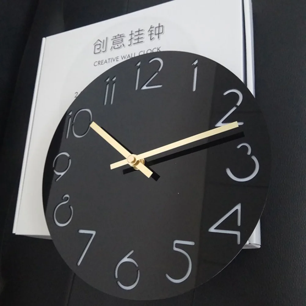 

Black Acrylic Wall Clock Round Silent Arabic Numerals Modern Simple Design Decorative Wall Clock Powered