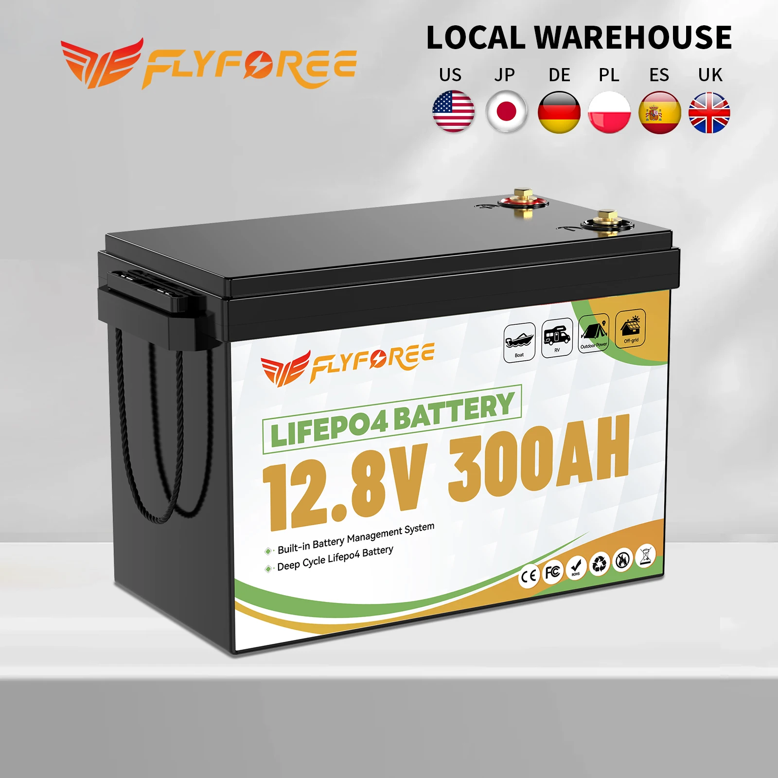 Fishing Depth Finder - FLLYROWER 12V 300Ah LiFePO4 Lithium Battery