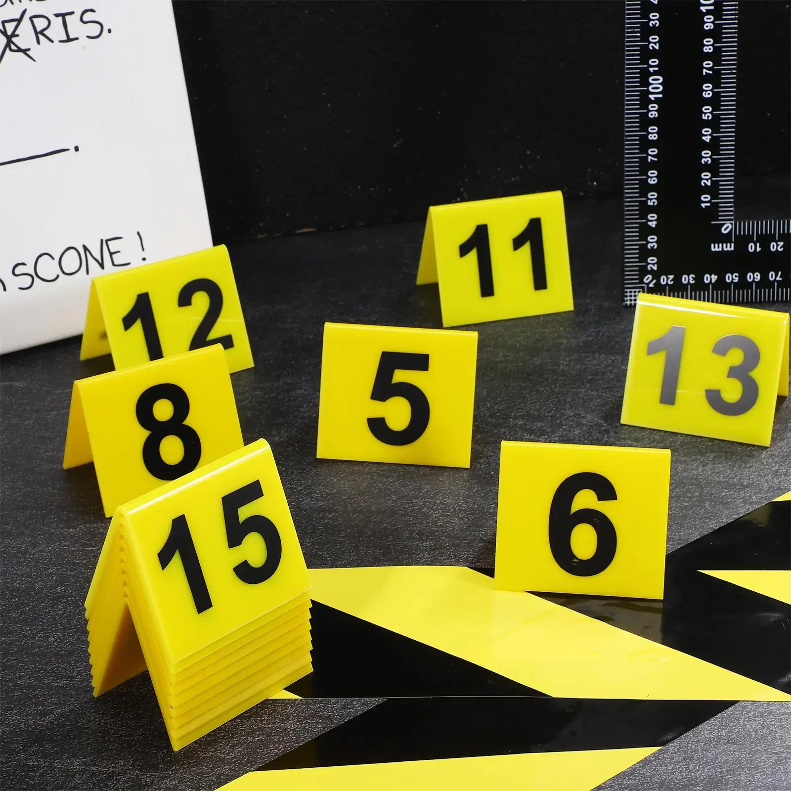 

1-15 Table Card Number Marker Evidence Markers Crime Scene Marker Crime Scene Decorations Desk Number Markers Place Card Holders