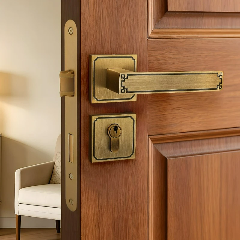 

American Style Luxury Indoor Bedroom Home Pure Copper Room Door Lock Universal High-end Office Split Handle Lock