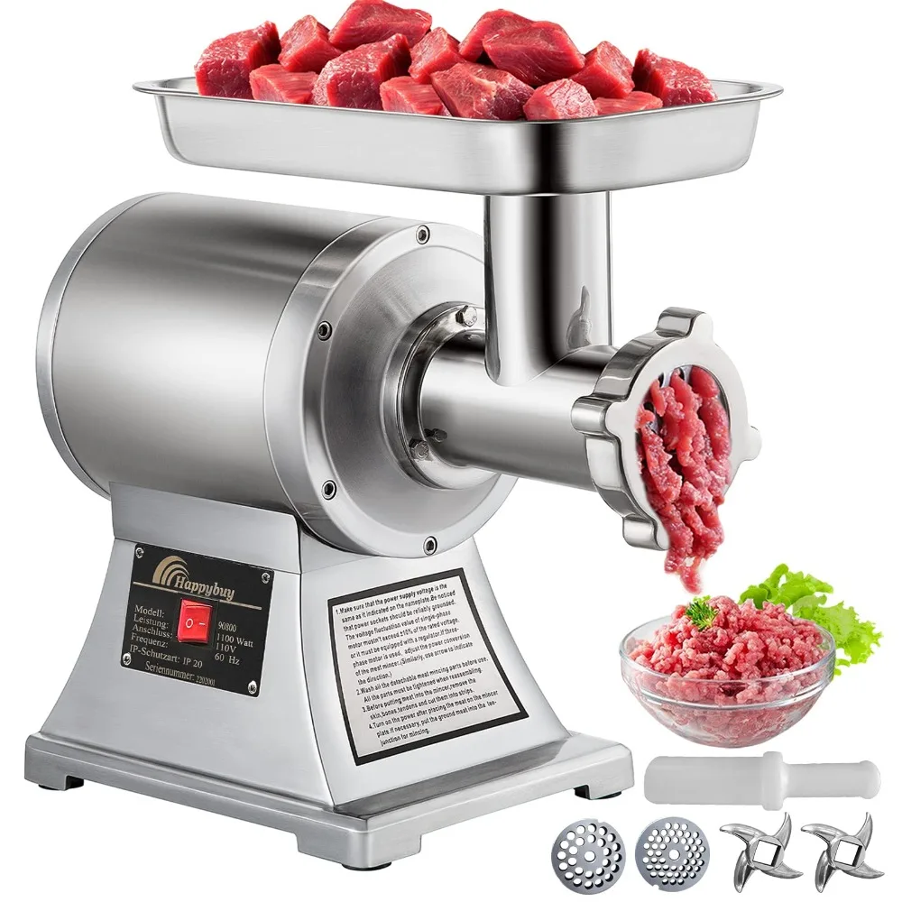 

2024 New Commercial Meat Grinder, Heavy Duty Stainless Steel Industrial Meat Mincer with 2 Blades, Grinding Plates & Meat Pusher