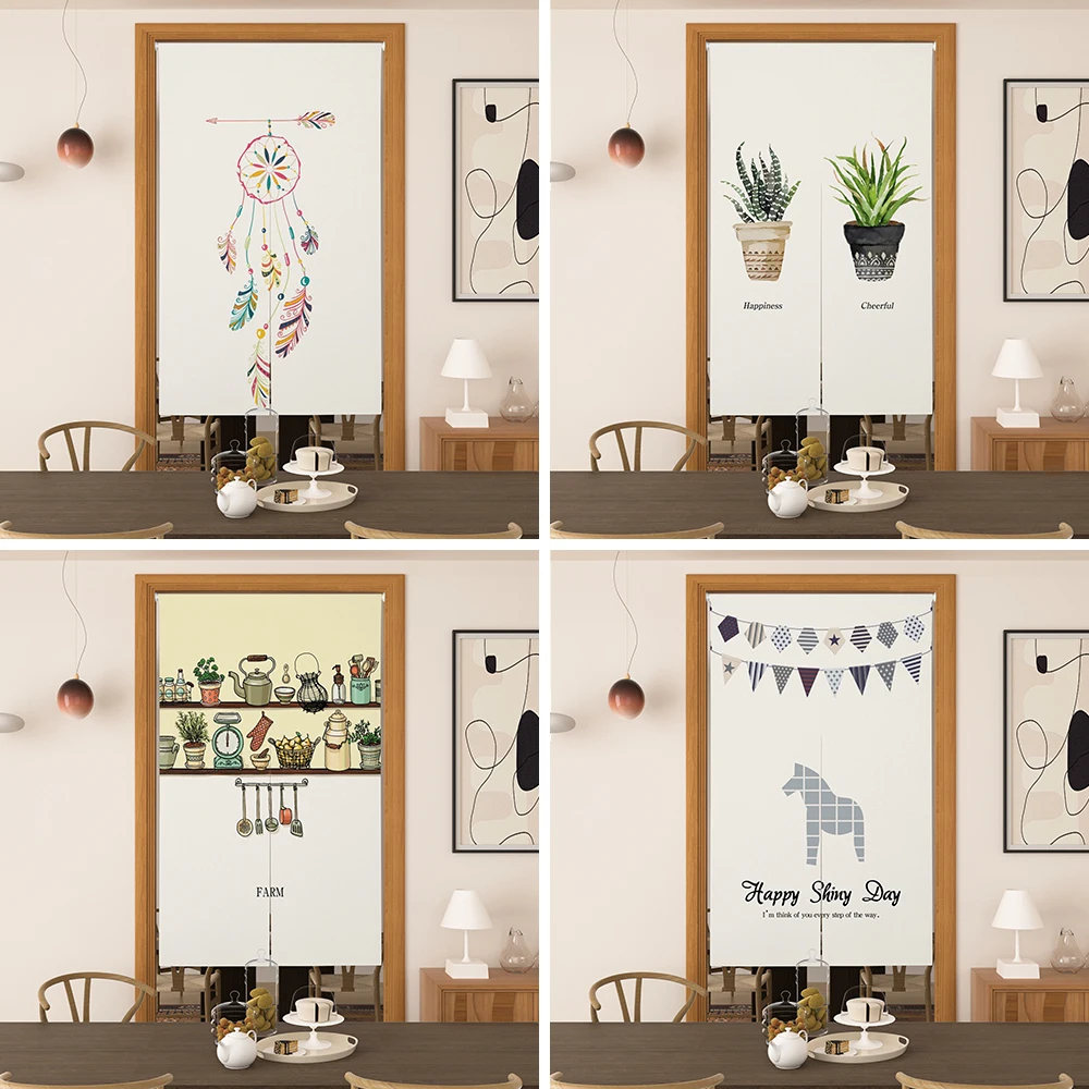 Green Plant Potted Door Curtain Nordic Living Room Kitchen Partition Bathroom Doorway Entrance Japanese Half Curtain Noren