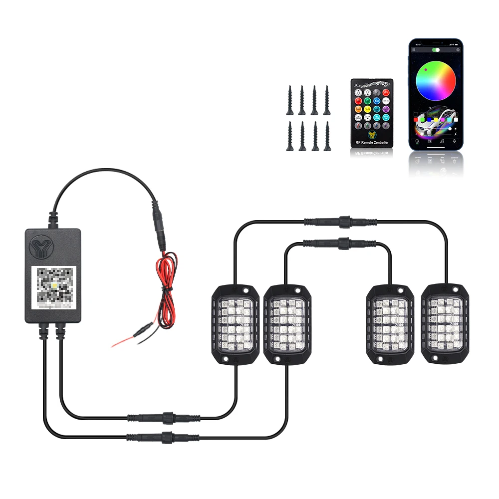 Fccemc Rock Lights Remote APP Control RGB 3D Objektiv LED für Offroad RZR SUV ATV UTV Jeep Neon Underbody Undergolw Auto Chassis Licht 7