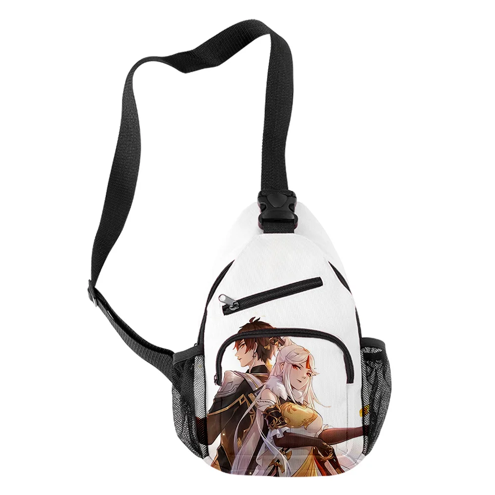 

Стильные сумки через плечо в стиле хип-хоп Genshin Impact ZhongLi, водонепроницаемые сумки из оксфордской ткани для мальчиков и девочек, спортивные дорожные сумки, сумки на плечо с 3D-принтом