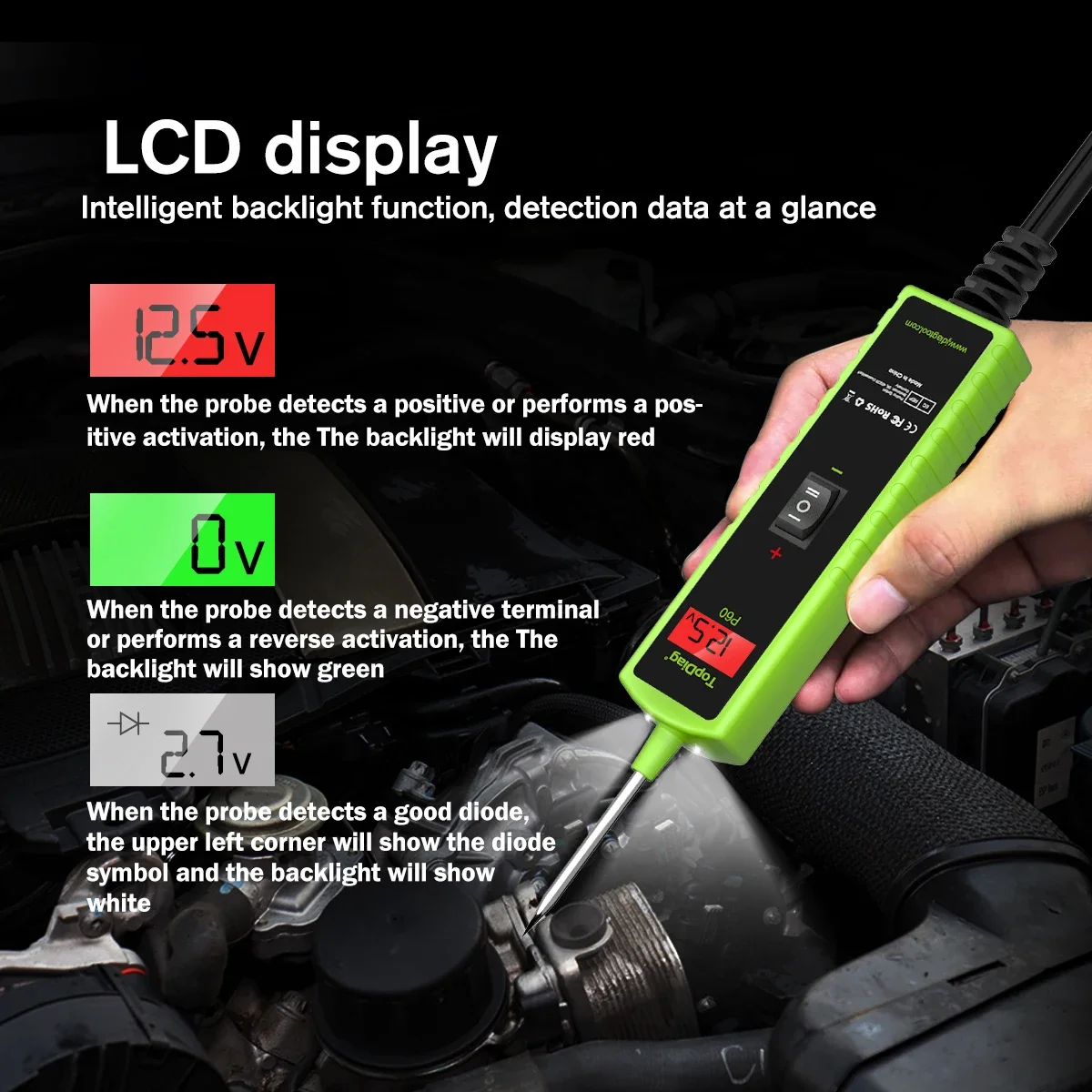 Jdiag P60 Topdiag Car Electrical System Tester Automotive Power Circuit Probe Tester 12V 24V Battery Tester Auto Diagnostic Tool