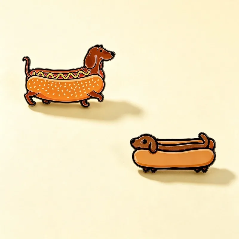 Cartoon Cute Brooch Hot Dog Burger Snack Series Fun Animal Creative Metal Design Badge Jewelry Small Dog Accessories Decoration