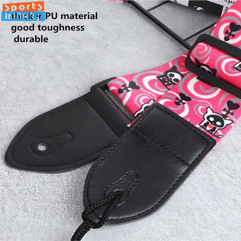 1pc Ukulele Extra Wide Acoustic Guitar Strap Leather Belt Adjustable Shoulder Strap Artistic Print for Wood Guitar Electric Bass