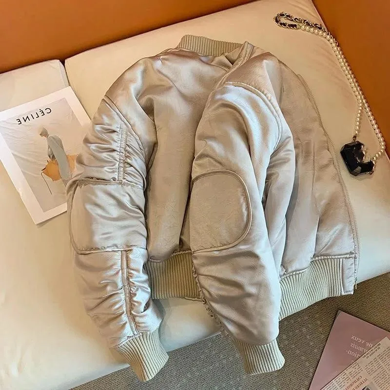 

Champagne Colored Baseball Cotton Jacket Women's Winter 2025 New Retro Niche Design Temperament Parkas Female Clothing